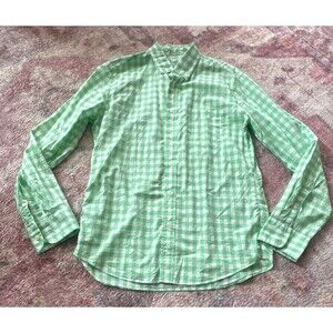 Men's Green White Check Long Sleeve Button-Up Shirt Casual Woven J Crew
